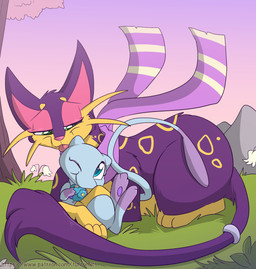 accessory ambiguous_gender anthro biped black_body countershade_face countershade_torso countershading day duo eyebrows feral flower furgonomics grass half-closed_eyes head_lick holding_object jewelry larger_feral leg_markings long_tail looking_at_another looking_back looking_back_at_another lying lying_on_ground markings multicolored_body narrowed_eyes on_front on_ground one_eye_closed outside pawpads pink_body pink_nose plant quadruped ring scarf size_difference smaller_anthro socks_(marking) spots tail tail_accessory tail_jewelry tail_ring tree two_tone_body whiskers yellow_body yellow_countershading yellow_markings yellow_spots fuf nintendo pokemon generation_1_pokemon generation_5_pokemon liepard meowth pokemon_(species) 2019 hi_res