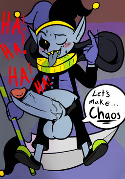 big_penis blush erection genitals holidays humanoid_genitalia humanoid_penis laugh male not_furry penis solo text tongue vein veiny_penis taillove deltarune halloween undertale_(series) jevil_(deltarune) darkner humanoid 2019 english_text hi_res