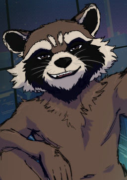 anthro male selfie smug smug_face solo zimakum guardians_of_the_galaxy marvel rocket_raccoon mammal procyonid raccoon colored_sketch hi_res sketch
