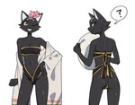 anthro back-tie_bikini back-tie_clothing back-tie_swimwear bandeau_bikini bikini clothing female flower midriff navel plant solo swimwear towel two-piece_swimsuit nulia tarahe domestic_cat felid feline felis mammal hi_res