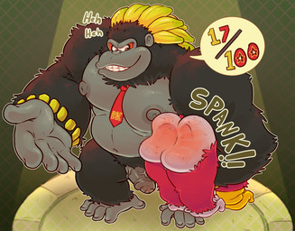 anthro bullying butt butt_slap chuckling duo erect_nipples genitals hairy male male/male nipples nude onomatopoeia penis reddened_butt slap sound_effects spanking spanking_focus spanking_mark speech_bubble text vein veiny_penis haxsmack donkey_kong_(series) donkey_kong_bananza nintendo donkey_kong_(character) grumpy_kong kong_bananza kong mammal primate simian_(species) hi_res
