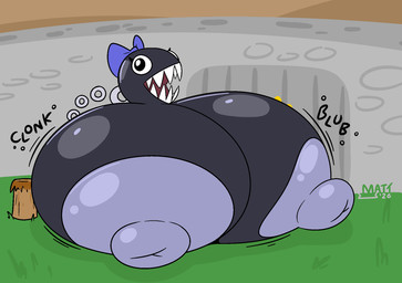 areola big_areola big_breasts big_nipples black_body black_eyes breasts busty_feral female feral grey_areola grey_nipples huge_areola huge_breasts huge_nipples hyper hyper_areola hyper_breasts nipples onomatopoeia open_mouth sharp_teeth solo sound_effects teeth text mattthetooncat mario_bros nintendo chain_chomp 2026 digital_media_(artwork) english_text hi_res