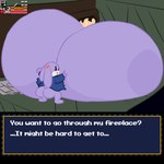 anthro big_breasts big_butt breast_expansion breasts butt clothing detailed_background dialogue expansion female fireplace fur gameplay_mechanics huge_breasts hyper hyper_breasts immobile inflation_fetish inside open_mouth purple_body purple_fur solo standing text torn_clothing wardrobe_malfunction kifstopher cave_story chaco_(cave_story) lagomorph mammal mimiga 1:1 absurd_res english_text hi_res