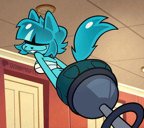 anthro black_clothing black_nose black_panties black_underwear blue_body blue_hair bottomwear butt cleaning_tool clothing crop_top denim denim_bottomwear denim_clothing denim_shorts female hair hair_over_eyes panties patreon_logo shirt shorts solo tail text thong topwear underwear vacuum_cleaner goommymuffin patreon goommy_(goommymuffin) felid feline ghost mammal spirit 2025 animated loop