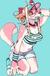 anthro blue_background bottomwear breasts clothed clothing crop_top eyewear female glasses kemono midriff shirt shorts simple_background solo topwear koki canid canine fox mammal digital_media_(artwork)