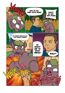 angry animal_genitalia animal_penis ball_punching ballbusting blue_clothing blue_shirt blue_topwear bodily_fluids border brown_body brown_eyes brown_fur brown_hair building clothed clothed_human clothing cock_and_ball_torture crying duo equine_genitalia equine_penis feral fur furniture genital_torture genitals green_hair green_tail hair house lifting_another male male_feral male_human outside pain pained_expression penis pink_penis plant punch punishment quadruped sheath shirt table tail tan_body tan_skin tears text topwear violence white_border young young_male koopacoon fluffy_pony fluffy_pony_(species) human mammal 2020 comic english_description english_text hi_res