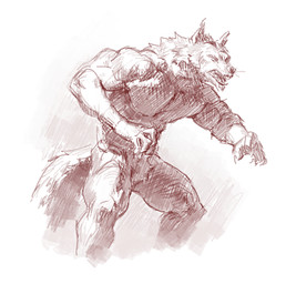 anthro biped eyebrows front_view fur looking_aside male muscular muscular_anthro muscular_male nude nude_anthro nude_male open_mouth pointy_ears pose simple_background snout solo tail whiskers kingarthur_i canid mammal 2024 digital_drawing_(artwork) digital_media_(artwork) hatching_(art) monochrome portrait red_monochrome shaded sketch three-quarter_portrait