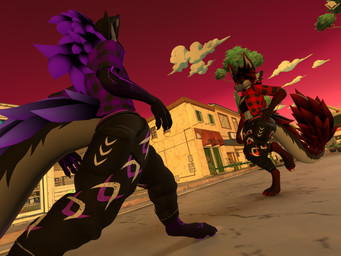 anthro bottomwear butt clothing detailed_background duo eyeliner facial_piercing flannel_shirt forced freckled_arms freckled_butt freckled_chest freckled_face freckled_legs freckled_shoulders freckled_thighs freckles highlights_(coloring) jojo_pose makeup male markings pants piercing purple_eyes purple_highlights red_eyeliner red_eyes red_highlights tail hound_helldan jojo's_bizarre_adventure menacing_approach mythology stardust_crusaders helldan_(hound_helldan) hound_(hound_helldan) canid canid_demon canine demon hellhound hybrid mammal mythological_canine mythological_creature novabeast 3d_(artwork) 4:3 absurd_res blender_(artwork) digital_media_(artwork) hi_res huge_filesize watermark