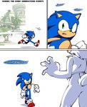 4_fingers alternate_universe anthro blue_quills bottomless clothed clothing curious duo emanata female fingers green_eyes male question running shadow simple_background small_tail solo_focus speech_bubble tail text topwear topwear_only white_background quavernsfw archie_comics sega sonic_the_hedgehog_(archie) sonic_the_hedgehog_(comics) sonic_the_hedgehog_(series) sally_acorn sonic_the_hedgehog chipmunk eulipotyphlan ground_squirrel hedgehog mammal rodent sciurid 2025 cel_shading comic digital_media_(artwork) english_text hi_res shaded