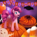 candy cutie_mark dessert female feral food fruit holidays lollipop micro on_food plant pumpkin quadruped smile solo tail magpie_(artist) friendship_is_magic halloween hasbro my_little_pony pinkie_pie_(mlp) ambient_arachnid ambient_arthropod ambient_spider arachnid arthropod bat earth_pony equid equine ghost horse mammal pony spider spirit undead 1:1