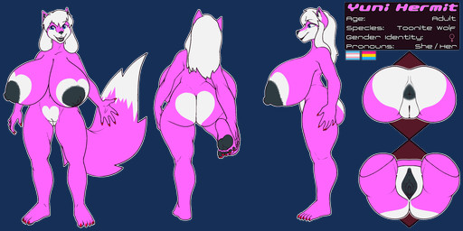 anthro anus areola big_areola big_breasts black_anus black_areola black_lips black_nipples black_tongue black_vulva blue_eyes breasts colored_nails ear_tuft female fur genitals hair huge_breasts hyper hyper_breasts innie_vulva lips nails nipples pawpads pink_body pink_fur plantigrade plantigrade_pawpads red_nails simple_background solo tongue tuft vulva white_body white_fur white_hair anonymous_artist yuni_hermit canid canine canis mammal wolf alpha_channel hi_res model_sheet