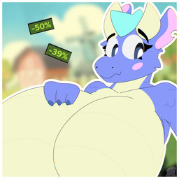 anthro big_breasts blue_body breasts female horn huge_breasts huge_hips markings scale_markings scales simple_background solo toony wide_hips lukazmx mythology steam_sale_dragon dragon mythological_creature mythological_scalie scalie 1:1 absurd_res hi_res