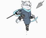 anthro clothed clothing fur grey_body grey_fur humanoid_hands kemono male ninja robe scarf simple_background solo text warrior weapon white_background kinoshita-jiroh the_spicy_ninja_scrolls oroshi_(the_spicy_ninja_scrolls) canid canine canis mammal wolf 2020 animated no_sound short_playtime webm