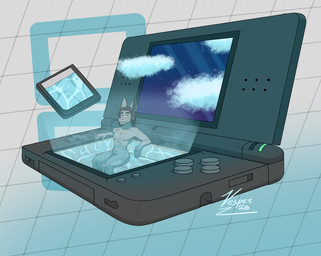 anthro cloud game_cartridge hot_tub logo male nightsky pattern_background simple_background solo star steam surrealism water wet vesper_thee_bat nintendo nintendo_ds_family nintendo_ds_lite vesper_thee_bat_(character) bat mammal 2026 hi_res