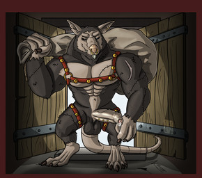 anthro balls bell black_eyes bodily_fluids claws digitigrade door doorway ear_piercing erection facial_piercing foreskin genital_fluids genitals harness holidays humanoid_genitalia humanoid_penis leaking_precum looking_at_viewer male muscular navel nipple_piercing nipples nose_piercing nose_ring notched_ear pecs penis piercing precum ring_piercing sack scar smile solo standing surgical_suture tail teeth garo_(artist) christmas warhammer_(franchise) warhammer_fantasy mammal rat_ogre rodent skaven 2025 absurd_res colored digital_media_(artwork) hi_res line_art shaded