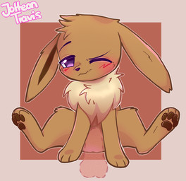 blush duo female female_penetrated feral genitals looking_at_viewer male male/female male_penetrating male_penetrating_female penetration penis quadruped sex sitting vaginal vaginal_penetration vulva jolteontravis nintendo pokemon eevee generation_1_pokemon pokemon_(species) hi_res
