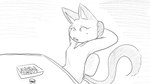 16:9 animal_crossing anthro biped birthmark clothed clothing dialogue_in_description digital_drawing_(artwork) digital_media_(artwork) domestic_cat dragonweirdo felid feline felis female food fries greyscale hi_res mammal markings monochrome nintendo olivia_(animal_crossing) open_mouth sitting solo tail widescreen