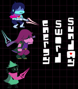 black_background energy_sword energy_weapon group holding_melee_weapon holding_object holding_sword holding_weapon melee_weapon simple_background standing sword text weapon skellyanon deltarune halo_(series) microsoft undertale_(series) xbox_game_studios kris_dreemurr ralsei susie_(deltarune) bovid caprine darkner goat human lizard mammal reptile scalie 2018 digital_media_(artwork) english_text hi_res