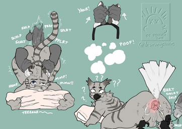 accessory after_anal anal anal_penetration anthro anus backsack balls bodily_fluids butt cat_ear_headband clawing_pillow claws confusion cum cum_drip cum_from_ass cum_in_ass cum_inside cum_on_butt disembodied_hand disembodied_penis dripping duo ear_pull eyewear feathers feet fur gape_fart gaping gaping_anus genital_fluids genitals glasses glasses_askew green_background head_tuft headband male male/male neck_tuft onomatopoeia penetration penis pillow pillow_grab poof_transformation pull_out question_mark raised_tail rough_sex sex simple_background solo_focus sound_effects species_transformation striped_body striped_feathers striped_fur stripes tail talons text toes transformation tuft drstrangeluvve jake_(blazingpelt) avian bird domestic_cat felid feline felis great_horned_owl horned_owl mammal owl tabby_cat true_owl english_text sequence watermark
