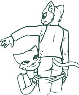 5_fingers anthro anthro_on_anthro big_eyes bottomwear bottomwear_pull bubble butt cheek_tuft clothed clothing clothing_pull drunk drunk_bubble duo extended_arm facial_tuft female fingers fur fur_tuft inner_ear_fluff looking_at_another looking_down looking_up male male/female male_focus pants pants_pull partially_clothed pointy_ears prick_ears shirt smile smirk standing substance_intoxication topwear tuft undressing undressing_another redout microsoft prequel_adventure the_elder_scrolls katia_managan s'thengir felid khajiit mammal 2022 digital_drawing_(artwork) digital_media_(artwork) hi_res monochrome