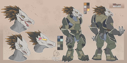 3_fingers 3_toes anthro arm_feathers arm_tuft armor beak brown_body brown_feathers claws clothed clothing digitigrade eye_scar facial_scar feather_hair feathered_crest feathers feet finger_claws fingers grey_body head_crest male pseudo_hair pupils scar sharp_teeth short_tail slit_pupils solo spurs_(anatomy) standing tail teeth toes tuft yellow_eyes biskierisky halo_(series) microsoft neuron_activation xbox_game_studios fan_character vhaz_(basillisk) alien avian kig-yar scalie t'vaoan absurd_res colored hi_res meme model_sheet