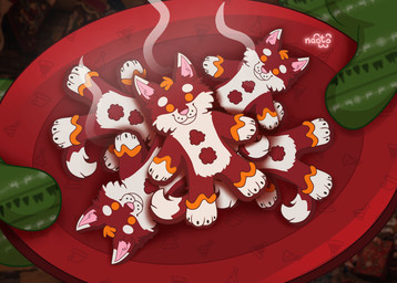 anthro christmas_clothing christmas_decorations clothing cookie female food holidays solo naoto christmas canid canine canis domestic_dog husky mammal nordic_sled_dog spitz absurd_res hi_res