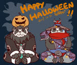 anthro black_body black_fur clothing duo food fruit fur hat headgear headwear holidays male plant pumpkin scarf sitting white_body white_fur warlocknyan blizzard_entertainment halloween warcraft bear mammal pandaren 2017 animated no_sound short_playtime webm