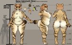 anthro belly big_breasts big_butt braided_hair breasts butt digitigrade female front_view hair long_teeth overweight rear_view side_view slightly_chubby slightly_chubby_female solo striped_body stripes tan_body text thick_thighs wide_hips kiit0s bree_(kiit0s) felid mammal prehistoric_species saber-toothed_tiger sabertooth_feline smilodon digital_media_(artwork) english_text hi_res model_sheet