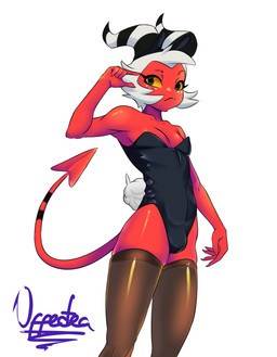 bunny_costume clothing costume horn male red_body red_skin simple_background spade_tail tail white_background offectea hellaverse helluva_boss moxxie_(helluva_boss) humanoid imp absurd_res hi_res