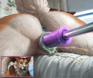 animal_genitalia animal_vulva anthro anus blue_anus blue_clitoris blue_eyes blue_nose blue_tongue blue_vulva bodily_fluids brown_body brown_fur canine_genitalia canine_vulva clitoris cutaway dildo dildo_in_vagina dildo_insertion female female_anthro fur genital_fluids genitals glistening glistening_eyes heterochromia looking_pleasured lying nude on_front open_mouth orange_body orange_fur peeing_while_penetrated penetration purple_dildo sex_toy sex_toy_in_vagina sex_toy_insertion solo tongue tongue_out urine urine_stream vaginal vaginal_penetration vulva white_body white_fur yellow_eyes himeragoldtail canid canine mammal hi_res