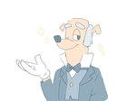 4_fingers anthro biped black_nose bow_tie clothed clothing eyebrows fingers front_view gloves handwear looking_at_viewer male one_eye_closed simple_background smile solo suit tan_body white_background wink mmmt3c_d disney ducktales ducktales_(2017) duckworth canid canine canis domestic_dog mammal 2019 4:3 half-length_portrait hi_res portrait