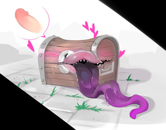 ambiguous_gender beckoning big_tongue blush bodily_fluids dripping drooling dutch_angle floor genitals gesture grass heart_symbol humanoid_genitalia humanoid_penis inviting lips long_tongue male not_furry open_mouth oral_invitation penis plant purple_tongue saliva saliva_on_tongue sharp_teeth smile solo teeth thick_lips tile tile_floor tongue shnider animate_inanimate mimic mimic_chest hi_res pictographics