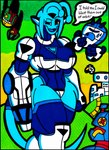 4_fingers antennae_(anatomy) arm_cannon arm_guards armor armwear black_sclera blue_body blue_skin blue_tongue boob_armor boots bounty_hunter breastplate breasts building cleavage cleavage_cutout clothed clothing cutout dialogue fangs female fingers footwear grass green_sky hair hill hillside humanoid_pointy_ears legwear long_tail machine military plant pointy_ears police pseudo_hair shoes short_hair short_stack skinsuit sky soldier solo spacecraft speech_bubble tail teeth tentacle_hair tentacles text thick_thighs tight_clothing tongue unconvincing_armor vehicle warrior white_eyes wide_hips thegrumpiestpanda_(artist) azali_starline_(character) alien alien_humanoid humanoid robot robot_humanoid 2022 absurd_res english_text hi_res traditional_media_(artwork)