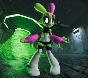 :d ambiguous_gender beam clothing detailed_background fisheye_lens gloves green_body green_skin handwear low-angle_view night outside purple_clothing purple_gloves purple_handwear sky smile solo star starry_sky ufo urban nearlyepoint sploot_(unknownspy) alien alien_humanoid humanoid 3d_(artwork) blender_(artwork) digital_media_(artwork) hi_res
