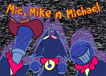 ambiguous_gender anthro bell bell_collar bow_tie clothed clothed_humanoid clothing collar cowboy_hat electronics for_a_head grin group hat headgear headwear heterochromia jingle_bell jingle_bell_collar microphone open_mouth smile static_background text whiskers mil4nesa cartoon_network deltarune ed_edd_n_eddy undertale_(series) cat_mike_(deltarune) cowboy_hat_mike_(deltarune) mike_(deltarune) small_mike_(deltarune) domestic_cat felid feline felis humanoid mammal object_head 2025 character_name digital_drawing_(artwork) digital_media_(artwork) hi_res
