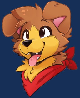 ambiguous_form black_nose brown_body brown_eyes brown_fur cheek_tuft facial_tuft floppy_ears fur head_tuft kerchief looking_up male neckerchief neckwear open_mouth open_smile pink_tongue red_kerchief red_neckerchief smile snout solo teeth tongue tongue_out tuft yellow_body yellow_fur feve canid canine canis domestic_dog mammal alpha_channel colored digital_drawing_(artwork) digital_media_(artwork) hi_res shaded