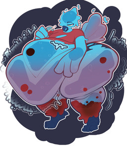anthro beak beverage blue_body bubble_tea clothing container cup eyebrows fat_rolls green_eyes holding_object leg_rolls male onomatopoeia overweight overweight_anthro overweight_male solo sound_effects standing text torn_clothing water weight_gain beluebell european_mythology greek_mythology mythology luuklook avian elemental_creature mythological_avian mythological_bird mythological_creature mythological_firebird phoenix water_creature water_phoenix hi_res