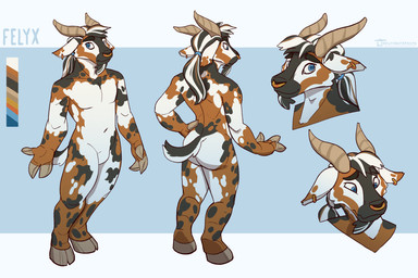 anthro beard blue_eyes butt calico_pattern ear_piercing ear_ring facial_hair facial_piercing featureless_crotch hair male nose_piercing nose_ring nude piercing ponytail ring_piercing solo thelivingtrashcan bovid caprine goat mammal 2025 3:2 hi_res model_sheet