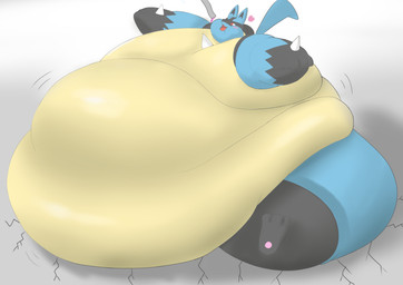 belly heart_symbol hose hose_inflation inflation morbidly_obese obese open_mouth overweight solo weight_gain kazutti nintendo pokemon generation_4_pokemon lucario pokemon_(species) hi_res