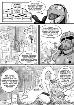 anthro armor billboard breasts building butt city dialogue female group headgear helmet imminent_death machine modern_architecture power_armor scanner sign skyscraper speech_bubble text urban natsumemetalsonic fallout half-life microsoft valve alien human mammal reptile robot scalie 2016 comic english_text monochrome