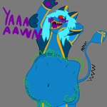 ambiguous_gender anthro blue_body blue_fur endosoma fur open_mouth pawpads purple_mouth purple_pawpads red_eyes safe_vore solo stretching vore yawn puppyruleso5 avali