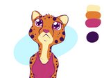 anthro clothed clothing color_swatch female fur head_tuft markings shirt simple_background solo spots spotted_body spotted_fur tank_top topwear tuft white_background tggeko disney zootopia kii_catano cheetah felid feline mammal 2020 4:3