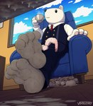 balls beverage bodily_fluids clothing condom cum cum_on_ground erection feet filled_condom foot_focus footwear foreskin genital_fluids genitals humanoid_genitalia humanoid_penis hyper_foreskin long_foreskin male penis sexual_barrier_device socks sweat tea uniform voidlesky my_hero_academia principal_nezu hi_res