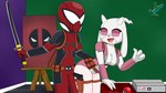 anthro breasts clothing cosplay duo female katana male melee_weapon pokeball sword weapon whygenamoon marvel nintendo pokemon albedo_(whygenamoon) deadpool gwenpool light_fast_luz_negra_(whygenamoon) bovid caprine goat human hybrid mammal 16:9 2022 absurd_res hi_res widescreen