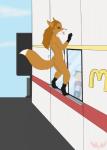 :i absurd_res anthro badwing being_watched canid canine clothed clothing d_kenmason dipstick_tail duo fox genitals hair hi_res improvised_sex_toy knot long_hair looking_at_another male mammal markings mcdonald's multicolored_tail nude penis public public_nudity red_fox scar sex solo_focus tail tail_markings true_fox uniform what window