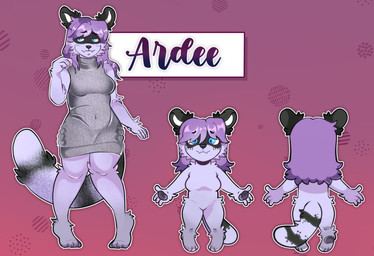anthro big_tail black_fur_markings blue_eyes clothing facial_markings female fluffy fluffy_tail fur fur_markings grey_clothing hair head_markings heel_pad long_hair markings mask_(marking) name_tag pawpads paws purple_body purple_fur purple_hair raccoon_mask solo sweater tail thick_thighs topwear virgin_killer_sweater white_markings goldn_slumbers meme_clothing ardee ardee_raccoon mammal procyonid raccoon hi_res meme