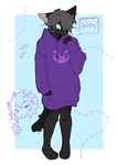 ambiguous_gender anthro black_body black_fur blue_eyes clothed clothing fur hair hoodie oversized_clothing oversized_hoodie oversized_topwear paws pointy_ears prick_ears solo tail topwear whiskers sh-4rk nine_(sh-4rk) domestic_cat felid feline felis mammal hi_res