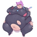 1:1 animal_humanoid belly belly_overhang belly_squish big_breasts blush bodysuit breasts cat_humanoid clothing cute_fangs eyewear felid felid_humanoid feline feline_humanoid female glasses humanoid light_body light_skin mammal mammal_humanoid navel obese obese_female obese_humanoid overweight overweight_female overweight_humanoid skinsuit solo squish subakitsu tight_clothing torn_clothing