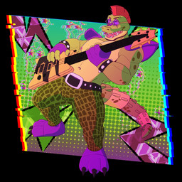 anthro bass_guitar belt bottomwear clothing eyewear glasses gradient_background green_body guitar hair machine male mohawk moobs muscular muscular_anthro muscular_male musical_instrument nipples pants pattern_background pecs plucked_string_instrument purple_body red_hair simple_background solo string_instrument tail teeth vasgore five_nights_at_freddy's five_nights_at_freddy's:_security_breach scottgames steel_wool_studios montgomery_gator alligator alligatorid animatronic crocodilian humanoid reptile robot scalie 1:1 digital_media_(artwork) hi_res shaded