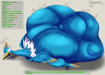 abdominal_bulge avian_feet beak belly big_belly black_tongue blue_body bodily_fluids bodily_noises churn different_sound_effects digestion digestion_noises extended_sound_effect facial_markings feathered_crest feathered_wings feathers feet feral feral_pred fully_inside gameplay_mechanics green_eyes gui head_crest head_markings health_bar huge_belly hyper hyper_belly level_number looking_well-fed male markings mask_(marking) membrane_(anatomy) multiple_prey number onomatopoeia rumbling_stomach saliva sound_effect_variant sound_effects tail tail_feathers text toes tongue tongue_out unseen_prey vore webbed_feet white_markings wings yellow_markings thunder_maid nintendo pokemon fan_character thunk_(gyro) avian bird cramorant generation_8_pokemon pokemon_(species) 2022 absurd_res english_text hi_res